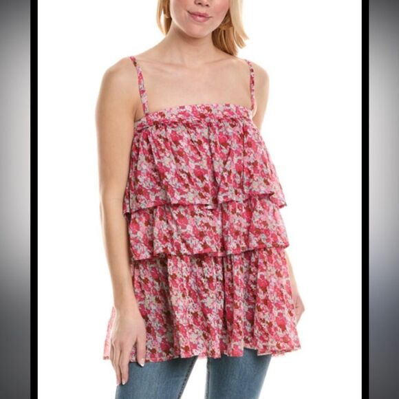 NWOT- Free People- Talia Tunic In Pink floral Combo- Size large - Picture 1 of 12